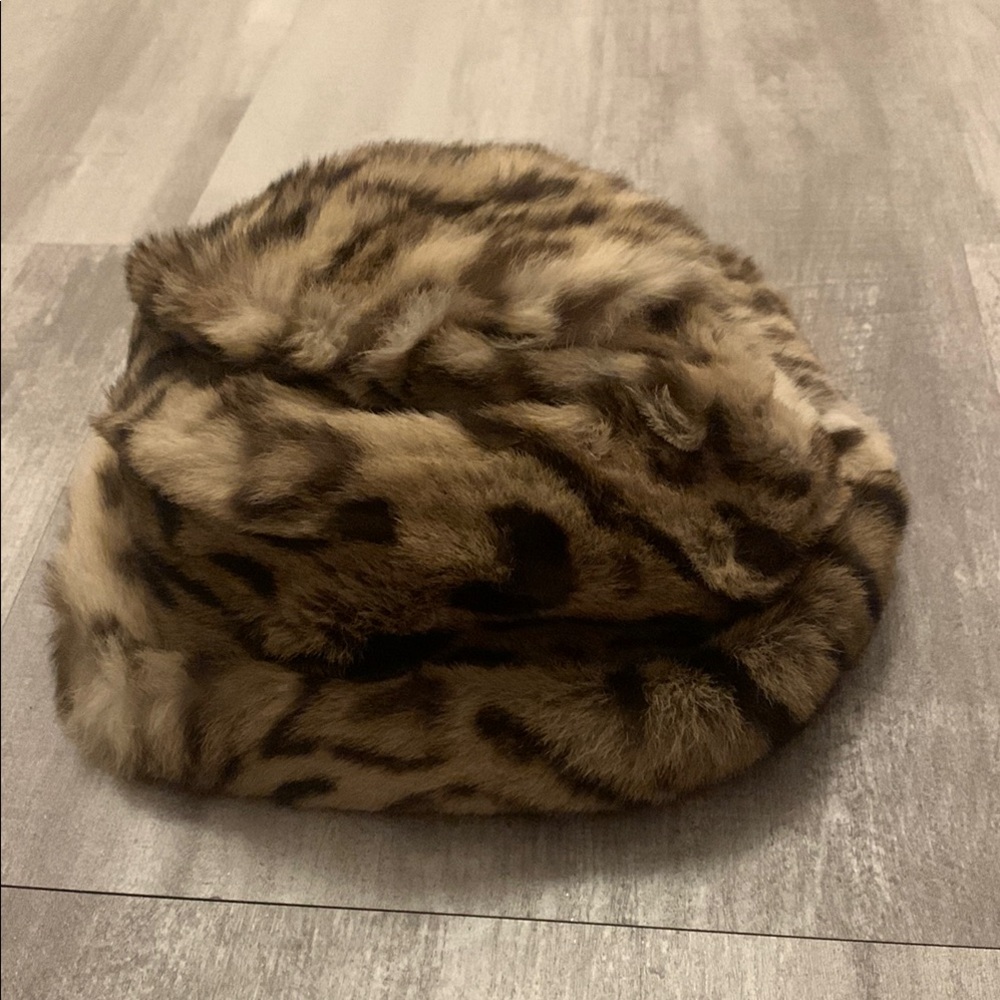 Tan and Brown Plush Fur Hat